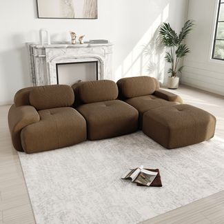 Ecksofa modular mit variabler Sitzfläche, Cordsamt Braun und 32D hochelastischer Polsterung für hohen Sitzkomfort,298*178*75 cm