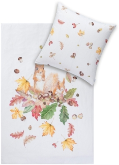 Estella Bettwäsche Squirrel 4450 230 Natur Kuschelflanell 155 x 220 + 80 x 80 cm