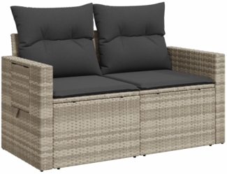 vidaXL Gartensofa mit Kissen 2-Sitzer Hellgrau Poly Rattan 366196