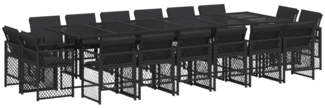 vidaXL 17-tlg. Garten-Essgruppe mit Kissen Schwarz Poly Rattan 3210883