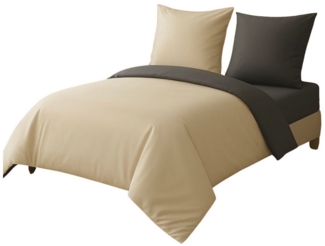 Leonado Vicenti Bettwäsche Luxus Satin-Bettwäsche aus 100 % Baumwolle, Satin, 2 teilig, Wendebettwäsche, hochwertig, dezenter Glanz, Unifarben, Anthrazit