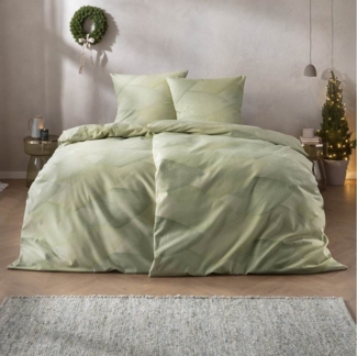 Estella Samt + Seide Flanell Bettwäsche 135x200 Bolzano grün Blätter 5474-530