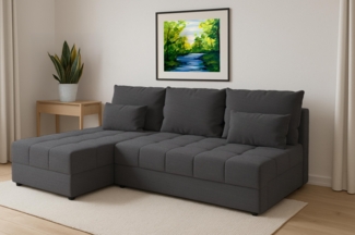 AX LIVING Anthrazit Ecksofa Klein mit Schlaffunktion Dolceo L Steppung