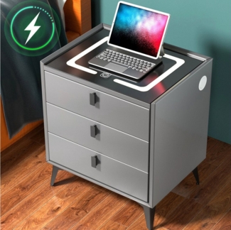 LETGOSPT Nachttisch Nachttisch mit LED,Wireless Charger & 3 Schubladen,Modern Nachtschrank (Einzelmöbel mit Licht, Ladefunktion und Stauraum für Schlafzimmer, 1x Nachttisch mit 3 Schubladen, LED-Beleuchtung und Glasplatte), LED-Licht in 3 Farben,kabell...