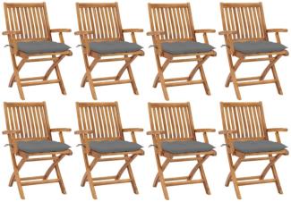 vidaXL Klappbare Gartenstühle mit Kissen 8 Stk. Massivholz Teak 3072793