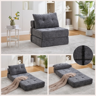 LVHOM Schlafsofa mit Schlaffunktion und Kissen, tragbares Klappsofa mit Rückenlehne, bis 200kg, für Wohnzimmer Büro, Grau