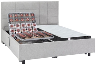 Vente-unique - Dekoratives Bett mit elektrischer Relaxfunktion mit Tellern + Taschenfederkern- & Memory-Schaum-Matratze - 2 x 80 x 200 cm - Stoff - Grau - MANAM von YSMÉE