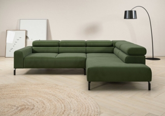 Places of Style Ecksofa Antonelli, L-Form, inkl. Kopfteilverstellung, Breite 276 cm, ohne Sitztiefenverstellung, in Feincord, oliv