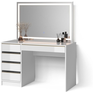 Livinity® Schminktisch Imola, Weiß/Gold/Gold, 120 cm mit LED-Spiegel