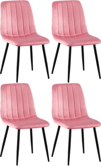 DELUKE® 4er Set Stühle LENZ Samt - 88 x 45 x 53 cm, pink, Metall Gestell Stühle Esszimmerstühle Stuhl Esszimmer Esstisch Stühle Küchenstuhl