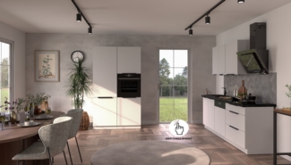 Küche ARIA K-WH - 220 + 120 cm Anti Fingerprint Küchenzeile Küchenblock Singleküche Einbauküche