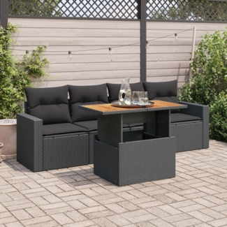 vidaXL 5-tlg. Garten-Sofagarnitur mit Kissen Schwarz Poly Rattan 3326981