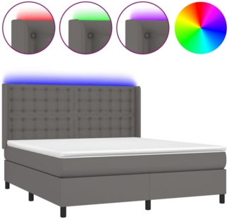 vidaXL Boxspringbett mit Matratze & LED Grau 160x200 cm Kunstleder 3139395