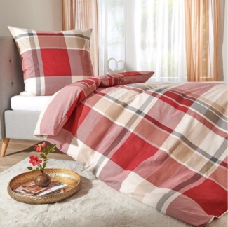 TRAUMSCHLAF Bettwäsche Lech rot, Flanell, 2 teilig, hochwertige Flanell Qualität, besonders hautsympathisch und weich
