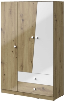 Kleiderschrank "Nero" Schlafzimmerschrank 3-türig 120cm artisan eiche weiß Hochglanz