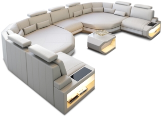 XXL Sofa Asti Leder, Echtleder, Beige, Weiß