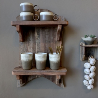 Chic Antique Grimaud Regal Wandregal hängend m. 2 Regalbretter Alt Holz 41080900