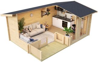 Lasita Maja Gartenhaus Brighton 44 ISO Gartenhaus aus Holz in Rot Holzhaus mit 44 mm Wandstärke Blockbohlenhaus