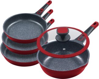 KING Pfannen-Set Moonscape, Aluminiumguss (Set, 5-tlg, je 1 Pfanne Ø 20/24/28/28 cm, H: 4,5/5/5,5/8,5 cm, - 1/1,9/2,5/4 l), abnehmbarer Griff, MOONSCAPE-Beschichtung, Induktion