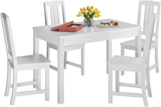 Schöne Essgruppe mit Tisch und 4 Stühlen in Kiefer Massivholz waschweiß 90.70-51 C W-Set 22
