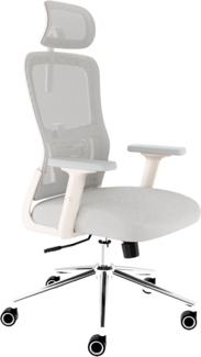 CLOUVOU BrightSeat, ergonomischer Bürostuhl, Rückenlehne mit Mesh Bezug, 2D-Armlehnen, 3D-Kopfstütze, FluxWheels, Creme-Weiß