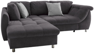 luma-home Ecksofa 17008, Ottomane links, Bettfunktion, Wellenunterfederung, Mikrofaser Anthrazit