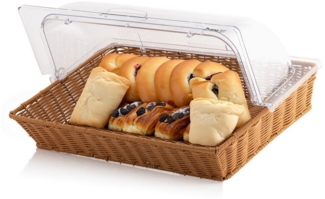 Mahlzeit Brotkorb Rattan, mit Rolltop-Deckel, 53,5 x 33 x 25 cm, geflochtener Korb, Kunststoff