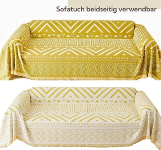 YNOFIT Sofahusse Sofadecke Geometrische böhmische Bettdecke mit Fransen Autodecke, 180×300/340/460cm, beidseitig verwendbar, Chenille, warm und weich