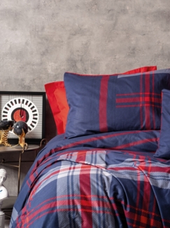 Ranforce Single XXL Bettbezug-Set (DE), 'Abel', Rot, Dunkelblau