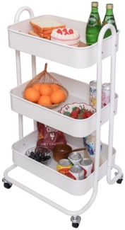 BAKAJI Küchenwagen aus Metall, 3 Ablagen Slim Industrial Stil, 4 drehbare Rollen, ideal für Küche, Bad, Wohnzimmer, platzsparendes Design, Mehrzweck, 46 x 40 x 84 cm (Weiß)