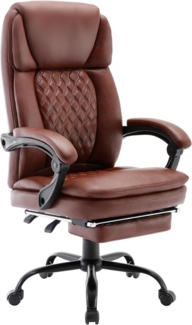 Ergonomischer Bürostuhl PU Leder mit Fußstütze und Hoher Rückenlehne Brown