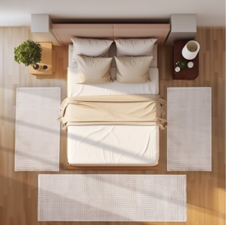 SIMPEX24 Kurzflor-Bettumrandung Geometrisch Design, Höhe 12 mm, (Bett-Set, 3-tlg, Bettvorlage), Bettumrandung Läufer Set 3 Tlg. Teppich Schlafzimmer Boho Design