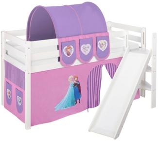 Lilokids 'Jelle' Spielbett 90x190 cm, Eiskönigin Lila, Kiefer massiv, mit schräger Rutsche und Vorhang