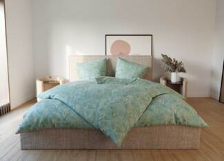 Mako Satin Bettwäsche orientalische Ornamente mint / gold Garnitur 140x200 + 70x90