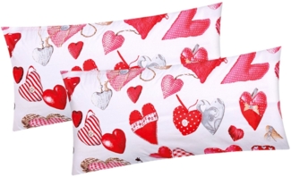 Heubergshop Kissenbezug, (2 Stück), 2er Set 40x80cm Herzen Landhaus Kissenhülle (BS-Valentin-Weiß-40x80)