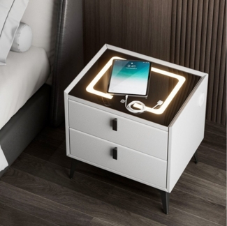 oyajia Nachttisch LED Nachttisch mit Wireless Charging, 2 Schubladen Nachtkommode, Moderner Nachttisch mit Touchsensor, Stauraum, USB/Type-C-Anschluss