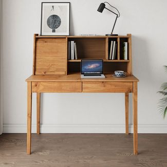 IDIMEX Schreibtisch ALISA, Massivholz Schreibtisch mit 2 Schubladen und Rollladen Eiche Finish