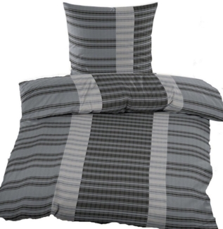 KH-Haushaltshandel Bettwäsche 2-tlg. Seersucker Bettwäsche 135x200 +80x80cm, grau kariert, Seersucker, 2 teilig, dkl. grau hellgrau weiß, Karo/Streifen, bügelfrei