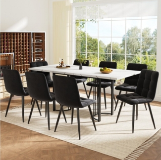 OKWISH Esstisch Essgruppe,Esstisch mit Stühlen Set, Moderner Küchentisch Set (Essgruppe 9-teilig Ausziehbar für 8 Personen Samt Esszimmerstühle, MDF Esstisch mit Metallgestell & Ergonomischem Design, 9-St)