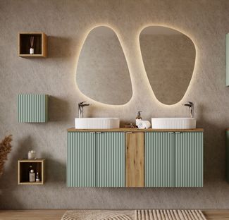 Badmöbel Set 10-tlg Badezimmerset PANTIN Salbeigrün inkl. 2 x Waschtisch