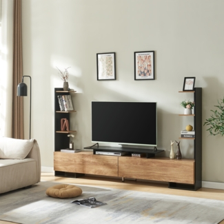 Fernsehschrank Rauki 233x31x141 cm Schwarz/Mango-Holzoptik [en. casa]