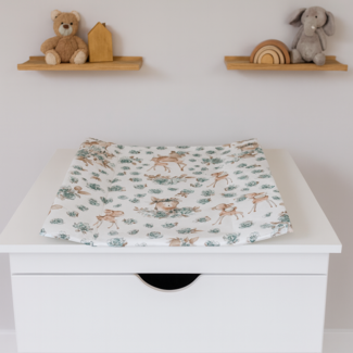 Wickelauflage 75×75 cm weiß Baumwolle Rehe flaschengrün