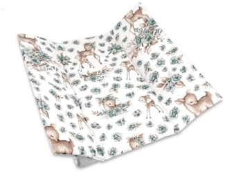Wickelauflage 75×75 cm weiß Baumwolle Rehe flaschengrün