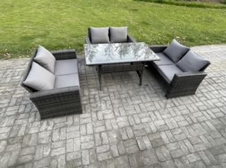 Fimous 6 Sitzer Polyrattan Gartenmöbel Set Terrassen Set mit Esstisch Doppelsitzsofa