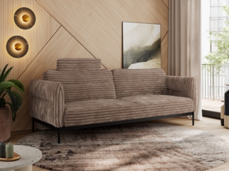 Sofa mit Schlaffunktion, schwarze MetallStoff, mobile Kopfstütze, Schlafsofa mit losen Kissen - SALENTO - Braun Cord