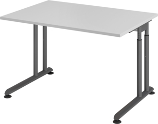 bümö höhenverstellbarer Schreibtisch Z-Serie 120x80 cm in grau, Gestell in Graphit - PC Tisch klein für's Büro manuell höhenverstellbar, Computertisch verstellbar, ZS-12-5-G