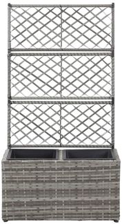 vidaXL Hochbeet mit Rankgitter 2 Töpfe 58×30×107cm Poly Rattan Grau 46934
