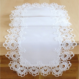 matches21 HOME & HOBBY Tischdecke Tischläufer INES Spitzenbordüre Vintage weiß Polyester 40x110 cm (1-tlg), Pflegeleicht & waschbar bei 30 °C