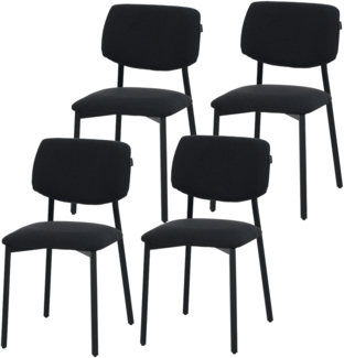 RAVINO Designerstuhl A21– 4er Set Esszimmerstuhl gepolstert mit Stoffbezug, moderner Küchenstuhl mit Rückenlehne, Stuhl, belastbar bis 110 kg– Schwarz