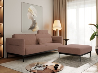 Sofa mit mobilen Fußhocker, schlaffunktion, Metallbeine, lose Kissen und Taschenfedern, Schlafsofa - SALENTO - Rosa Boucle